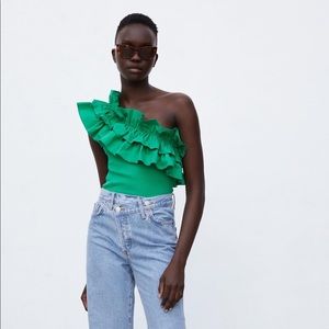 Zara green asymmetrical bodysuit